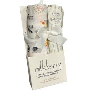 Milkberry Swaddling Blankets Newborn Rayon Bamboo Green Stripes Farm Animals Cow